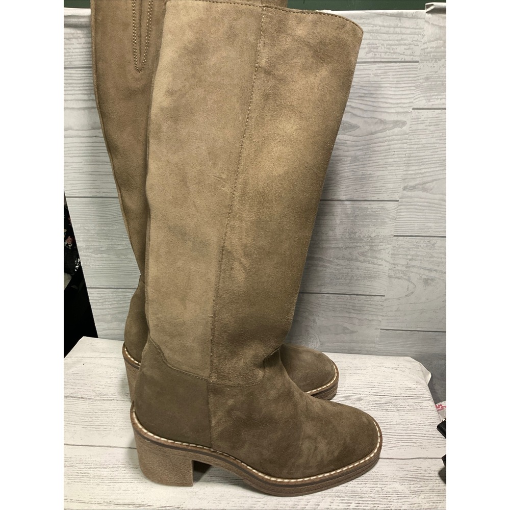 Rizzoli Italian Women's Taupe Suede Knee High Boots Chunky Heel Side Zip Sz 6
